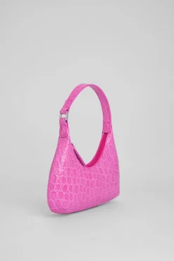 Baby Amber Fuchsia Circular Croco Embossed Leather