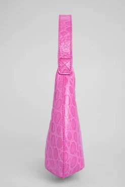 Baby Amber Fuchsia Circular Croco Embossed Leather