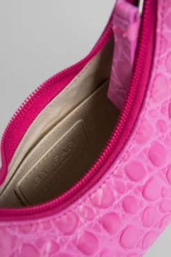 Baby Amber Fuchsia Circular Croco Embossed Leather