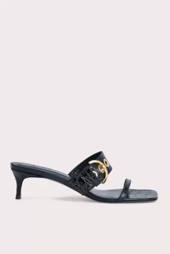 Bettina Black Circular Croco Embossed Leather