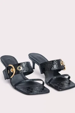 Bettina Black Circular Croco Embossed Leather