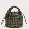 Cass Military Green Chenille And Leather