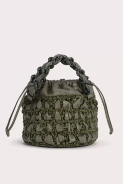 Cass Military Green Chenille And Leather