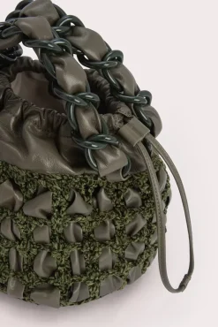 Cass Military Green Chenille And Leather