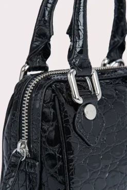 Dora Black Circular Croco Embossed Leather