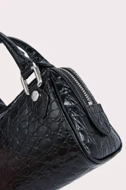Dora Black Circular Croco Embossed Leather