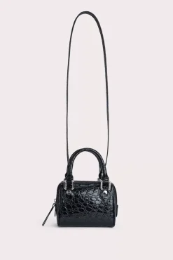 Dora Black Circular Croco Embossed Leather