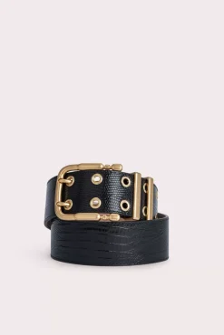 Duo Black Lizard Embossed Leather