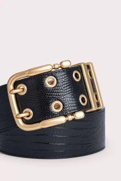 Duo Black Lizard Embossed Leather