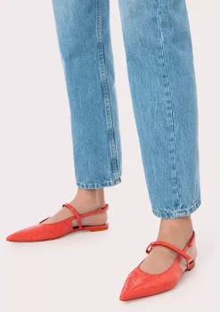 Jess Coral Circular Croco Embossed Leather