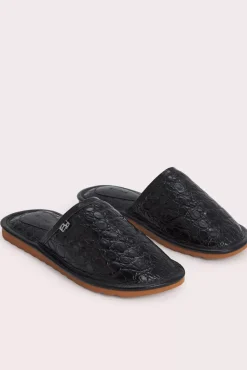 Larry Black Circular Croco Embossed Leather