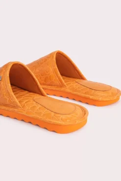 Larry Orange Circular Croco Embossed Leather