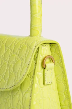 Mini Acid Green Circular Croco Embossed Leather