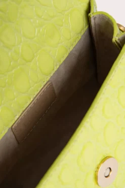 Mini Acid Green Circular Croco Embossed Leather