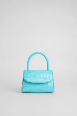 Mini Aqua Blue Croco Embossed Leather