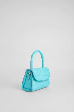 Mini Aqua Blue Croco Embossed Leather