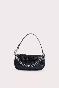 Mini Rachel Black Croco Embossed Leather