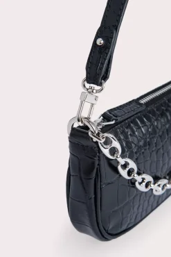 Mini Rachel Black Croco Embossed Leather