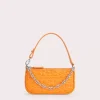 Mini Rachel Orange Circular Croco Embossed Leather