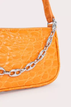 Mini Rachel Orange Circular Croco Embossed Leather