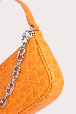 Mini Rachel Orange Circular Croco Embossed Leather