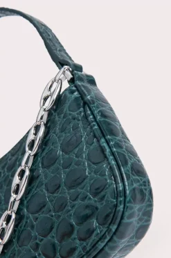 Mini Rachel Petrol Circular Croco Embossed Leather