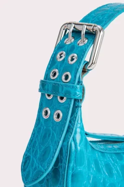 Mini Soho Azur Circular Croco Embossed Leather