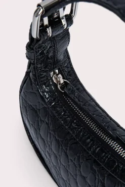 Mini Soho Black Circular Croco Embossed Leather