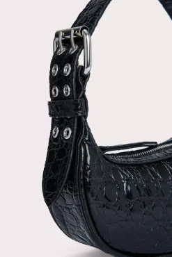 Mini Soho Black Circular Croco Embossed Leather