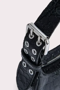 Mini Soho Black Circular Croco Embossed Leather