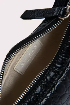 Mini Soho Black Circular Croco Embossed Leather