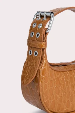 Mini Soho Caramel Circular Croco Embossed Leather