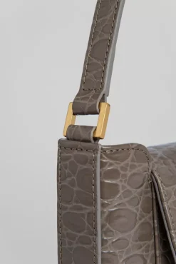 Miranda Mud Circular Croco Embossed Leather
