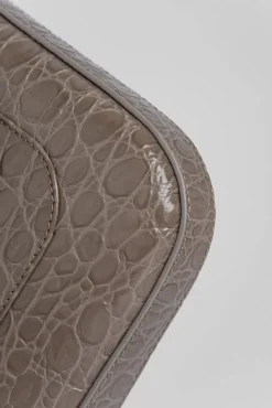 Miranda Mud Circular Croco Embossed Leather