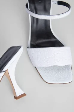 Nayla Optic White Circular Croco Embossed Leather