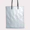 Slim Tote Silver Embossed Shellsuit Fabric And Leather