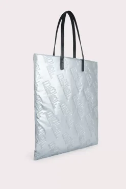 Slim Tote Silver Embossed Shellsuit Fabric And Leather