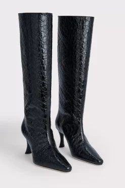Stevie 42 Black Circular Croco Embossed Leather