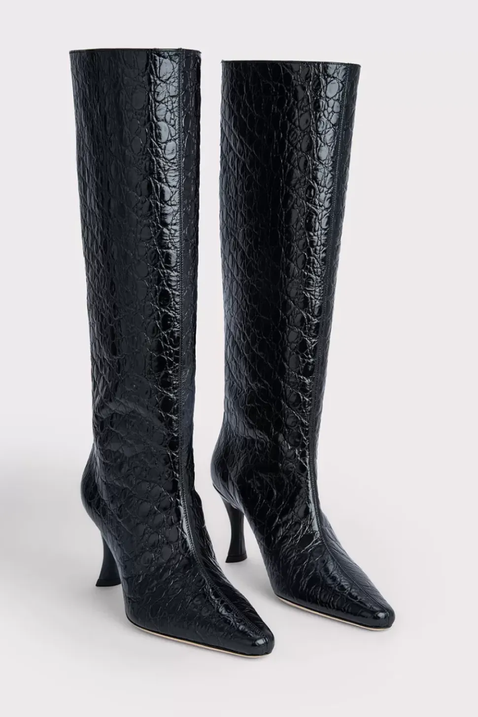 Stevie 42 Black Circular Croco Embossed Leather