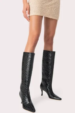 Stevie 42 Black Circular Croco Embossed Leather