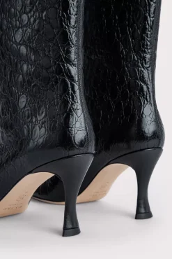 Stevie 42 Black Circular Croco Embossed Leather