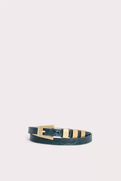 Vic Petrol Circular Croco Embossed Leather